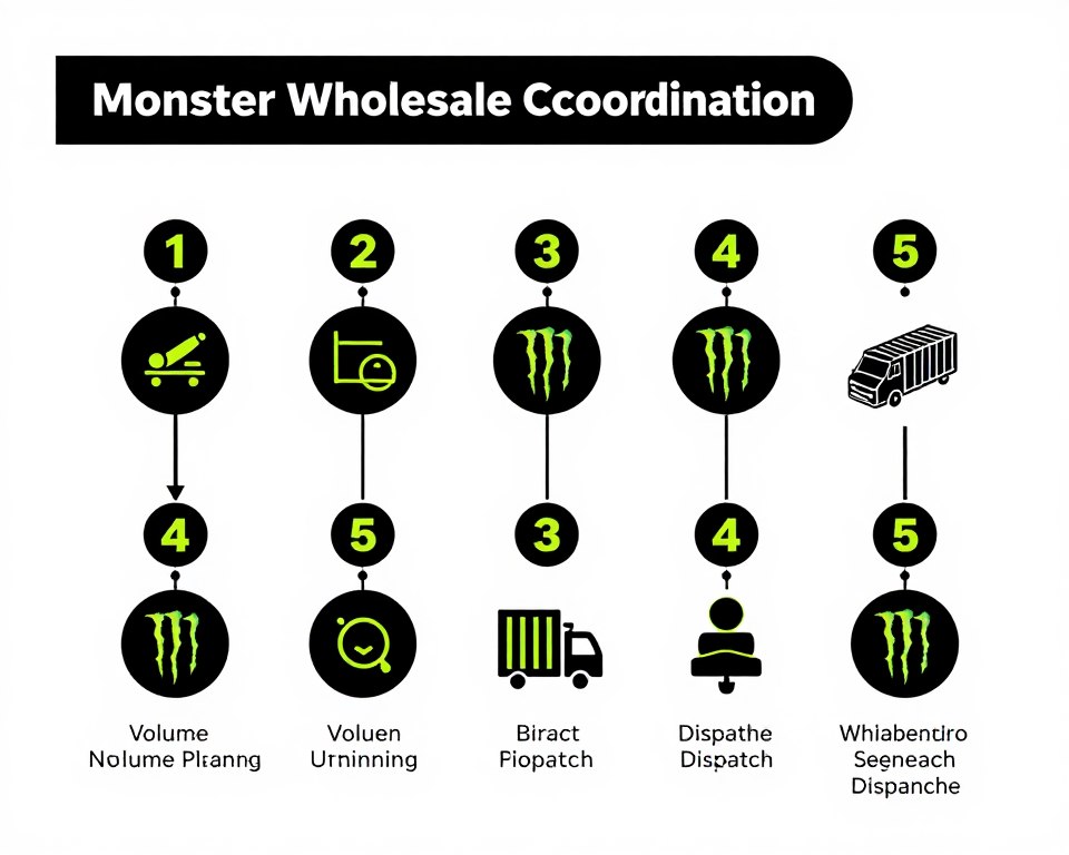 Wholesale coordination workflow infographic for energy drink container shipments