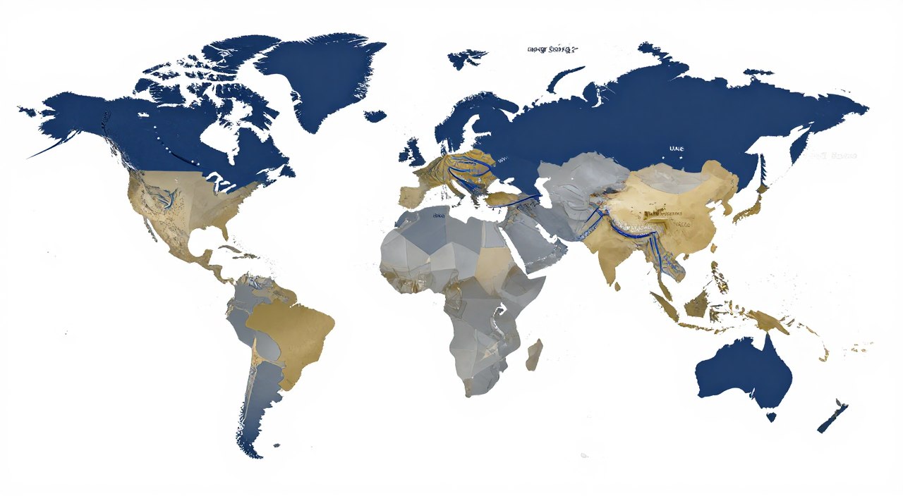 World map showing France to global trade routes for premium cognac export