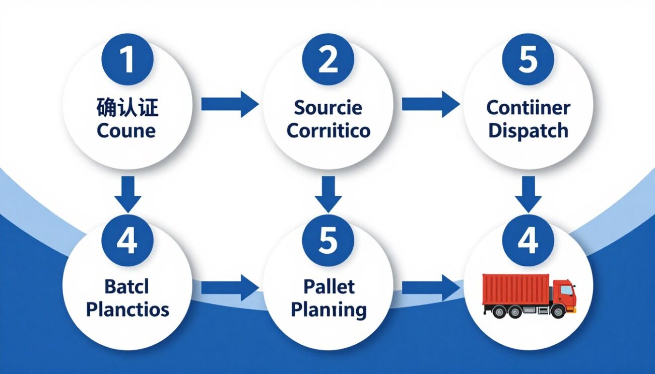 infographic showing bulk laundry detergent supply workflow from order to export dispatch