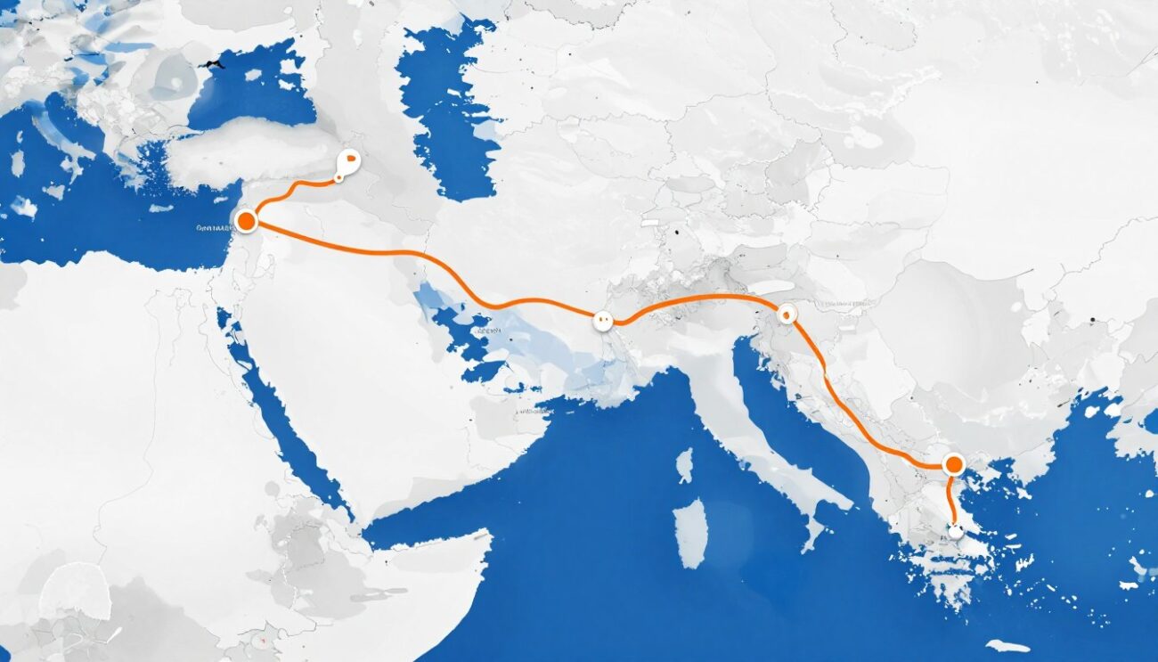 Карта торгового маршрута поставок напитков из Европы на Кавказ