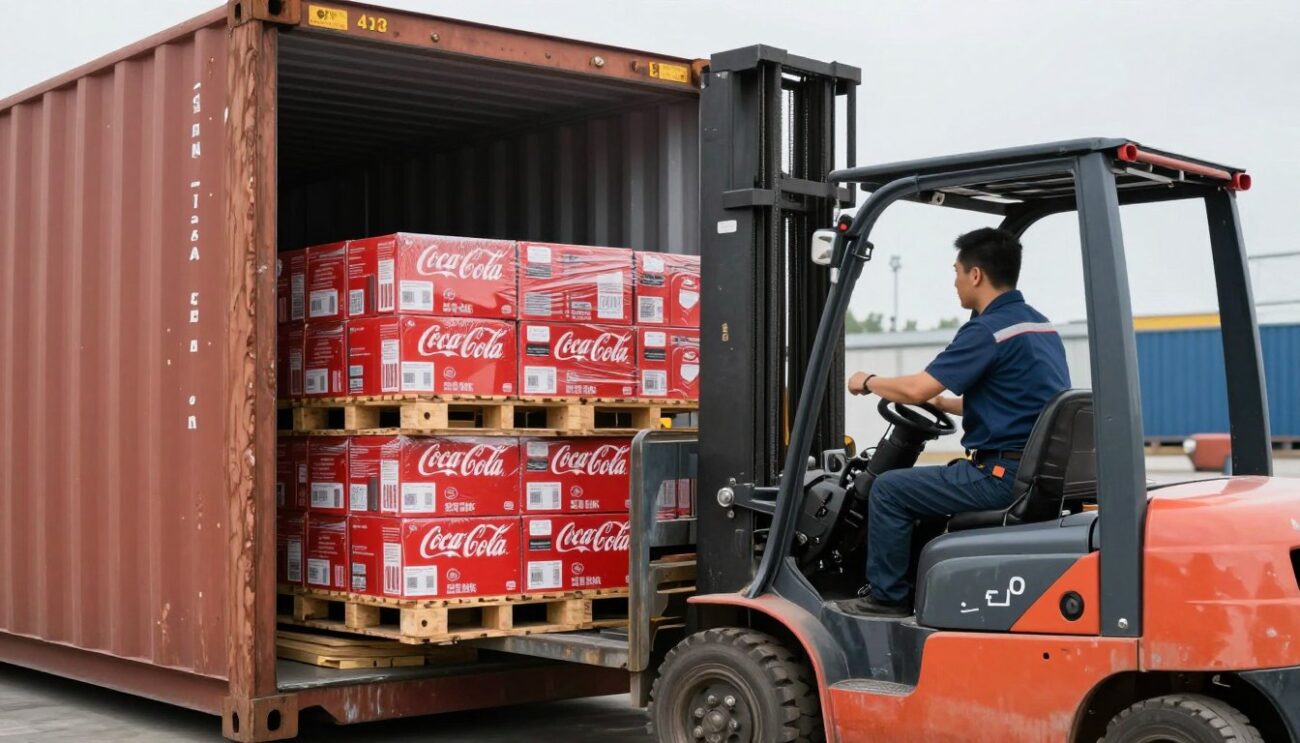 Контейнер с продукцией Coca-Cola, готовый к отправке в Казахстан