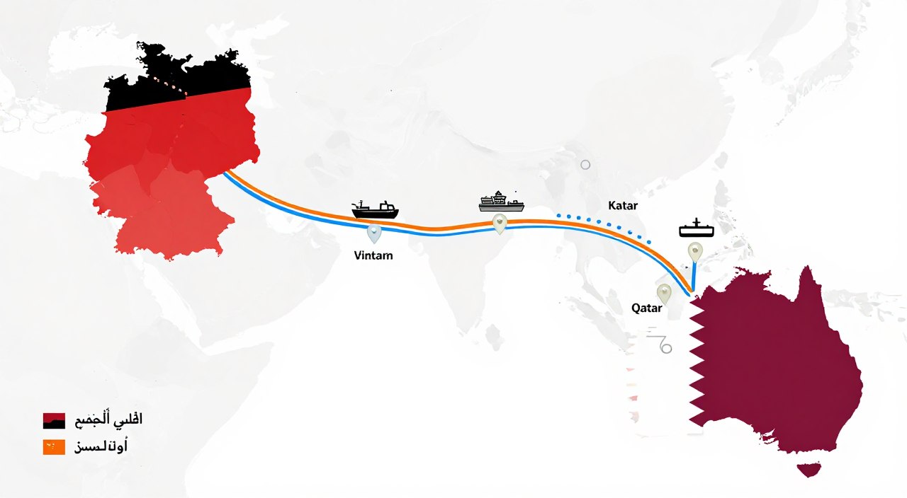 خريطة توضح مسارات التوريد من ألمانيا وفيتنام وأستراليا إلى دول الخليج