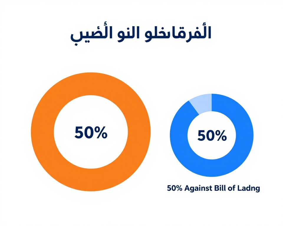 رسم توضيحي لشروط الدفع بنسبة 50% مقدماً و 50% عند الشحن