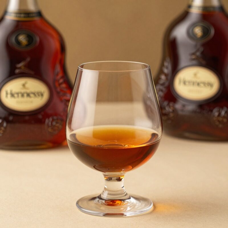 كأس كونياك كريستالي يحتوي على هينيسي XO مع إضاءة ذهبية دافئة