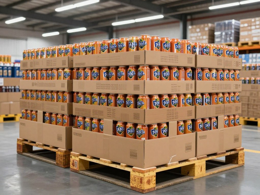 مشروب فانتا علب معروض في بيئة تجارية احترافية