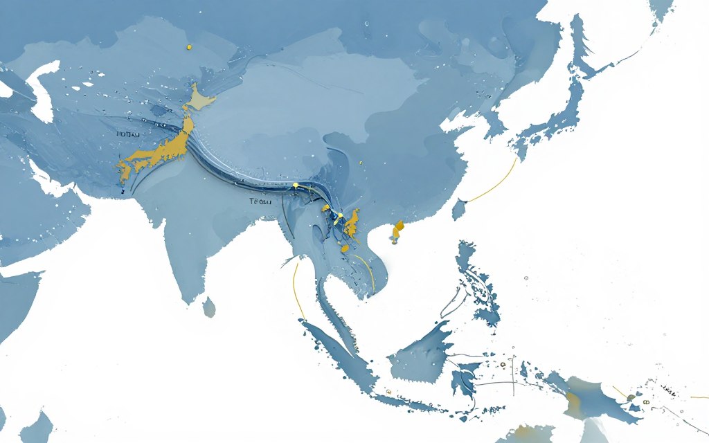 Asia Pacific map showing regional wholesale beer distribution network connections