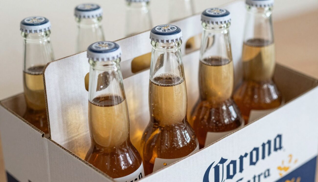 Corona Extra glass bottles in protective export cartons