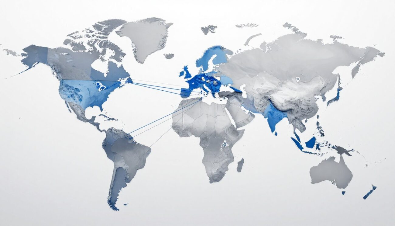 Global map showing beverage wholesale coordination network across continents