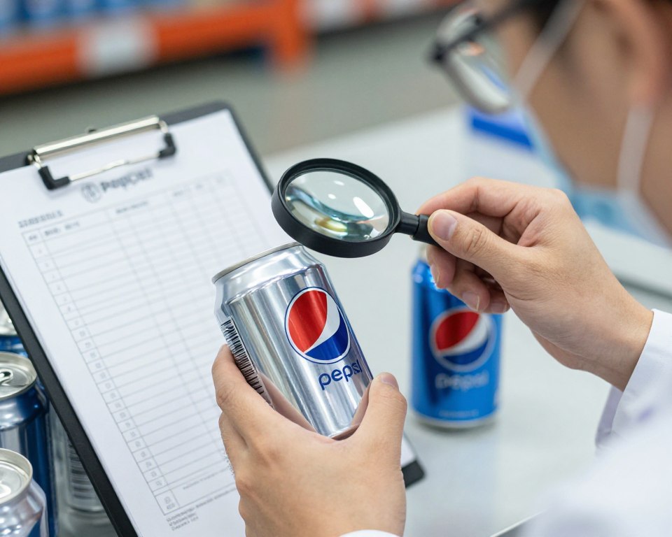 Quality control inspection of Pepsi product batch codes and packaging