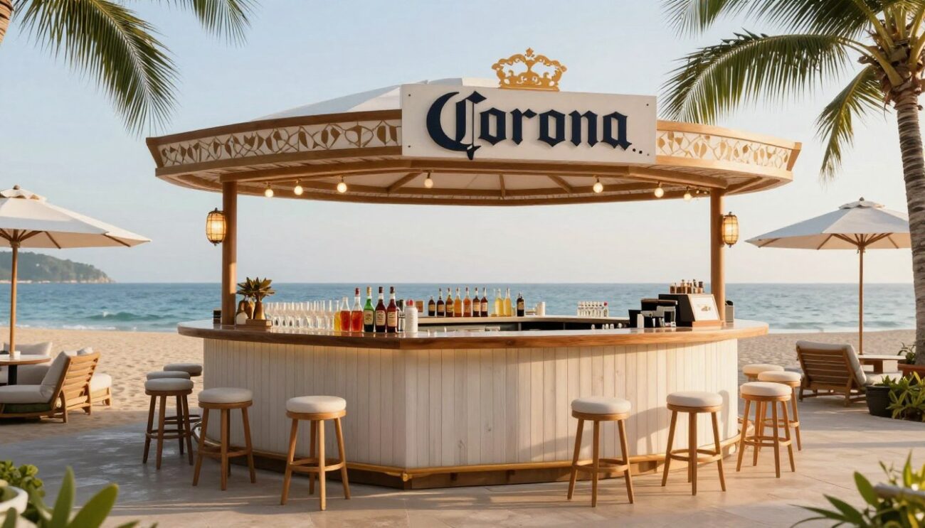 Upscale beach resort bar setting showing premium beer service environment