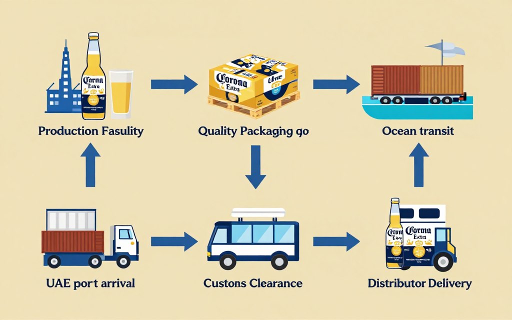 infographic showing Corona Extra export workflow from production to UAE delivery